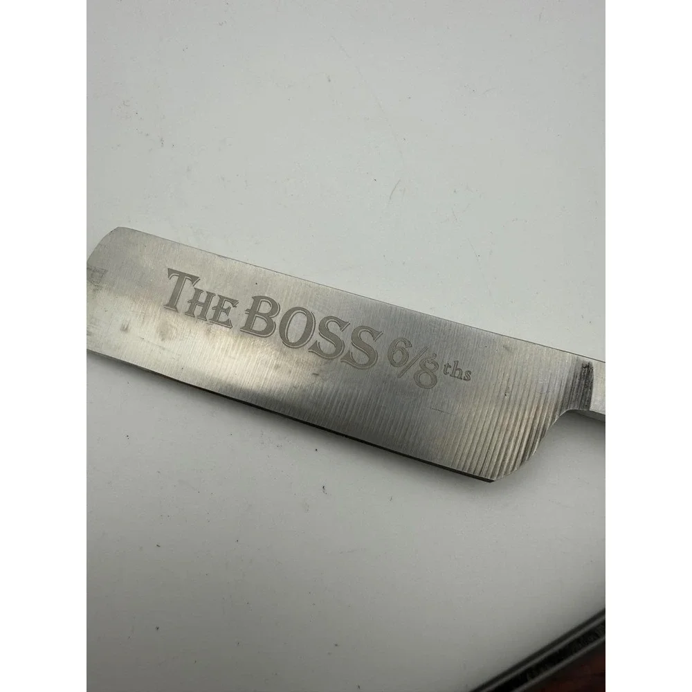 The BOSS 6/8ths Straight Razor Folding Shaving Tool Wood Handle Inlay Vintage